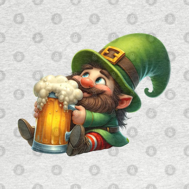 St Patricks Day Gnome Drinking Beer by Chromatic Fusion Studio